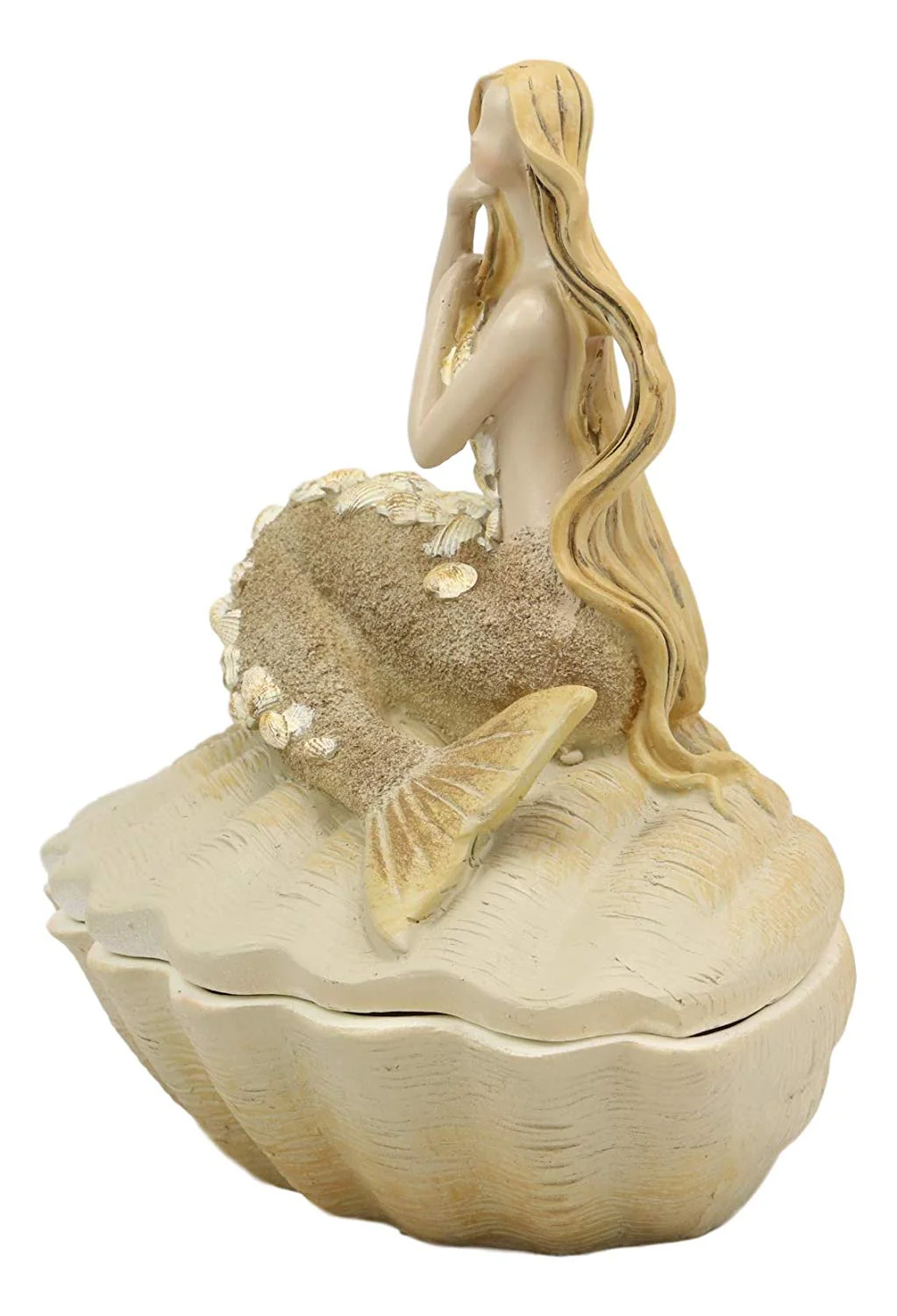Ebros Gift Sand Brown Abstract Mermaid Sitting On Giant Sea Shell Jewelry Box Figurine with Sea Shell Ornaments 7" High - Image 4
