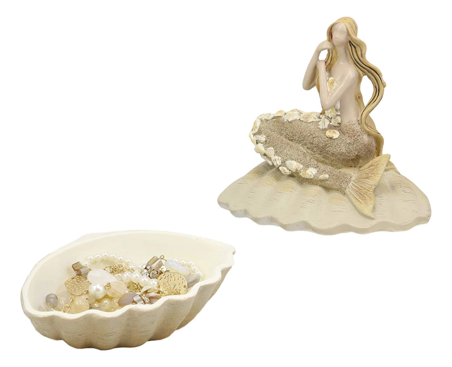 Ebros Gift Sand Brown Abstract Mermaid Sitting On Giant Sea Shell Jewelry Box Figurine with Sea Shell Ornaments 7" High - Image 8