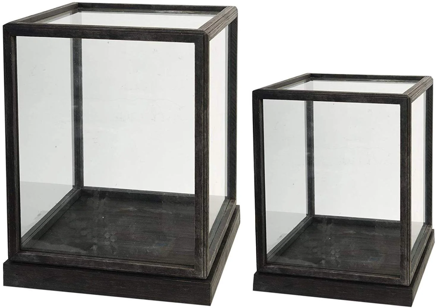 Ebros Gift Set of 2 Large Decorative Sleek Clear Glass Display Boxes with Fir Wood Frames Apothecary Cloche Bell Box Jars Centerpiece Dome Display Terrarium Case 19" H and 17" H - Image 4