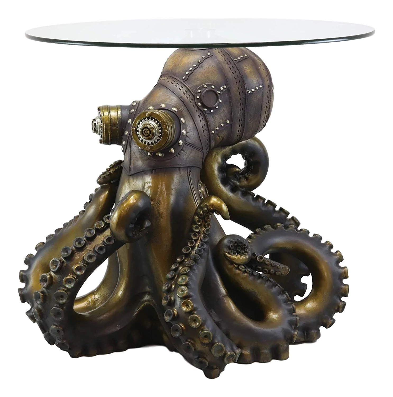 Ebros Gift Steampunk Octopus Navy Military Marauder Round Side Coffee Table with Glass Top Science Fiction Sci Fi Furniture Collectible Steampunks Fantasy Kraken Monster Statue - Image 3
