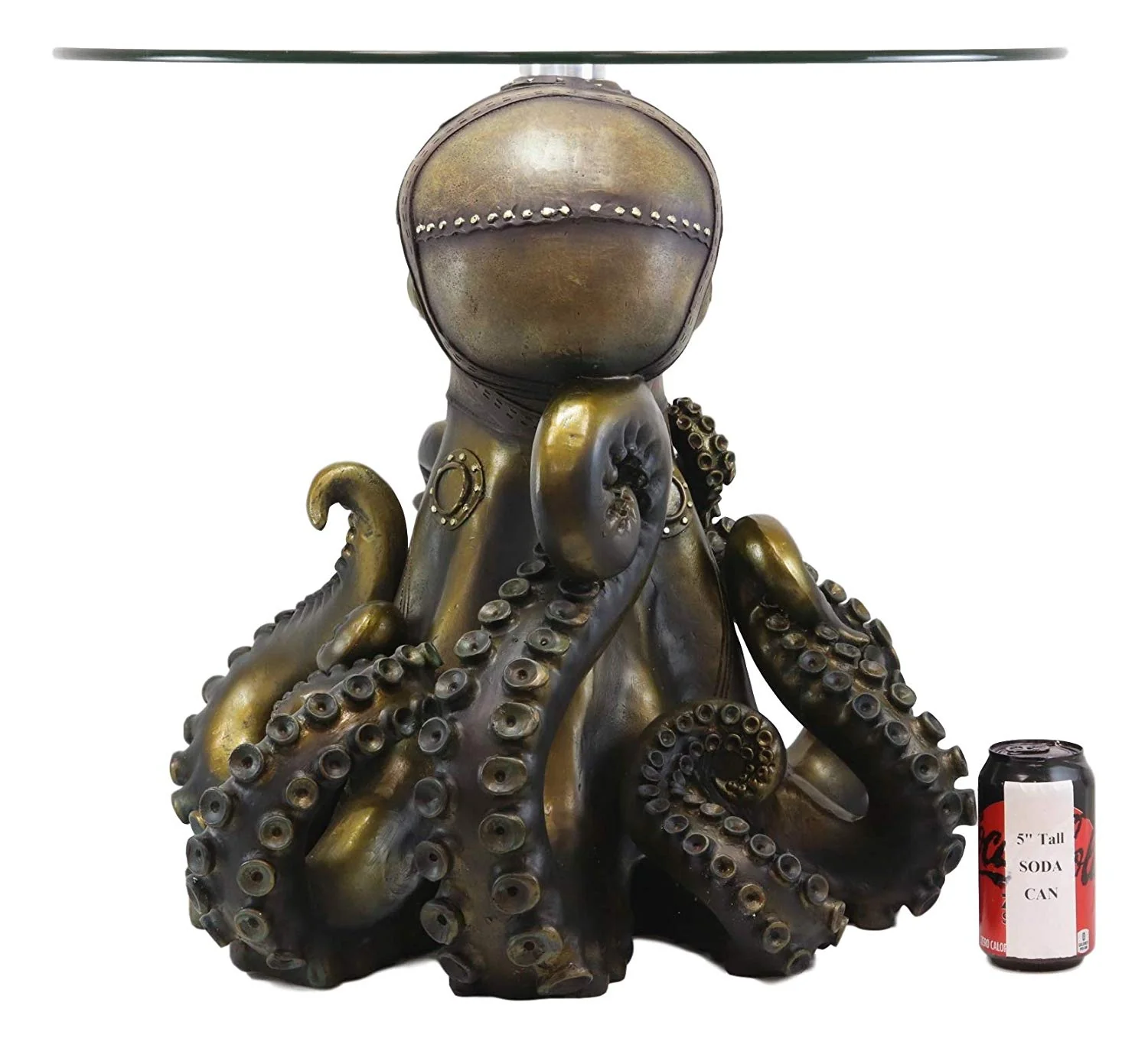 Ebros Gift Steampunk Octopus Navy Military Marauder Round Side Coffee Table with Glass Top Science Fiction Sci Fi Furniture Collectible Steampunks Fantasy Kraken Monster Statue - Image 4