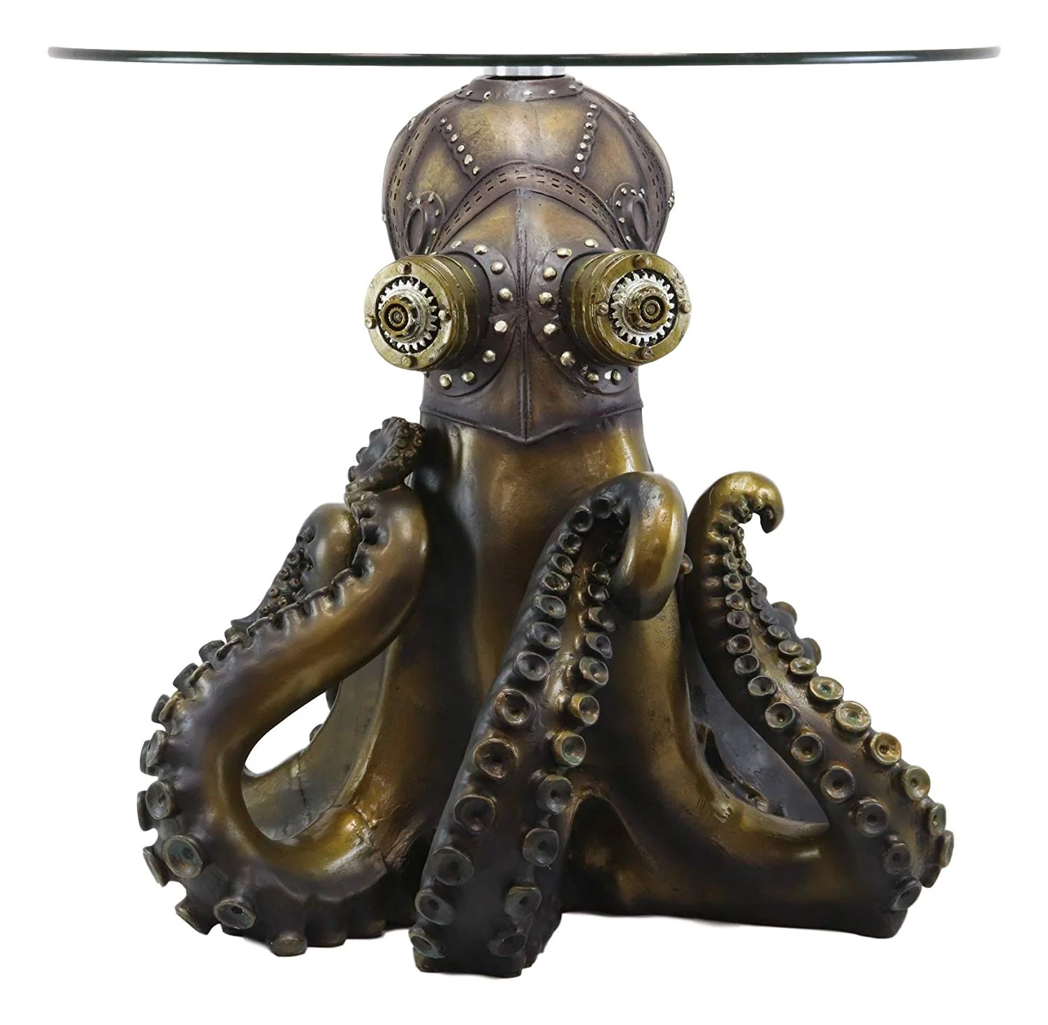 Ebros Gift Steampunk Octopus Navy Military Marauder Round Side Coffee Table with Glass Top Science Fiction Sci Fi Furniture Collectible Steampunks Fantasy Kraken Monster Statue - Image 5