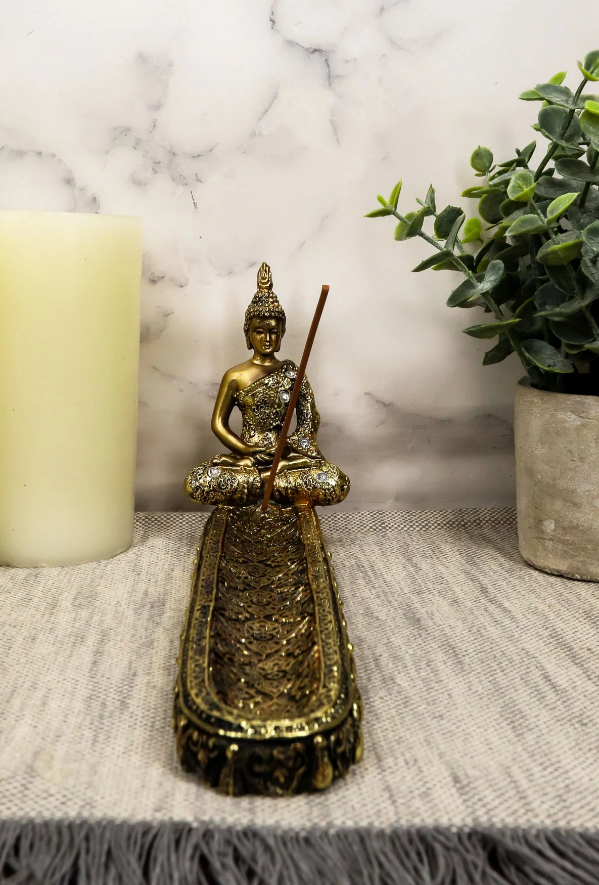 Golden Thai Buddha Amitabha Meditating in Dhyana Mudra Incense Holder Statue - Image 7
