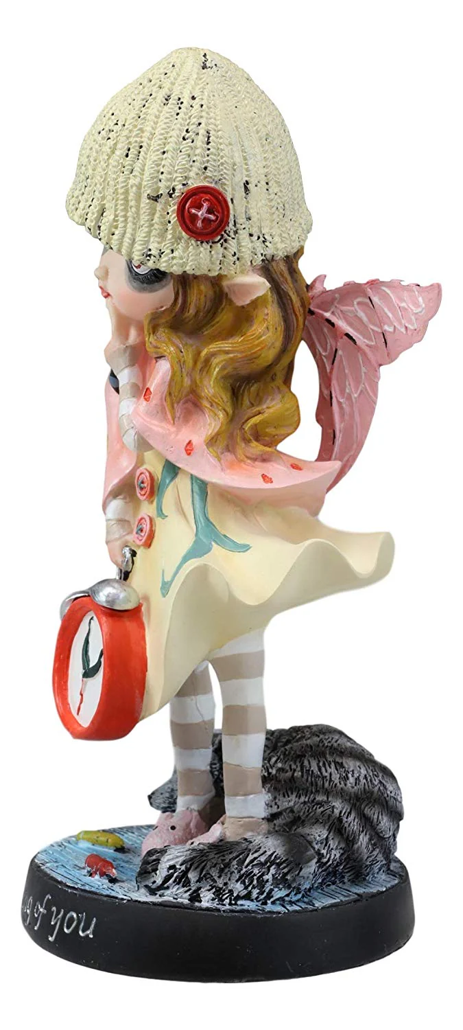 Ebros Dolly Fae Thinking Of You Pink Fairy Holding Alarm Clock With Raccoon Figurine - Image 4