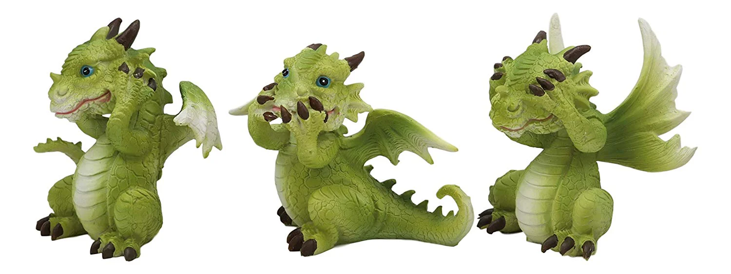 Ebros 3 Wise Dragon Set See Hear Speak No Evil Whimsical Green Dragons Mini Figurines - Image 3