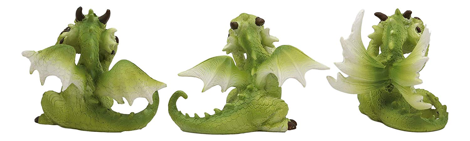 Ebros 3 Wise Dragon Set See Hear Speak No Evil Whimsical Green Dragons Mini Figurines - Image 4