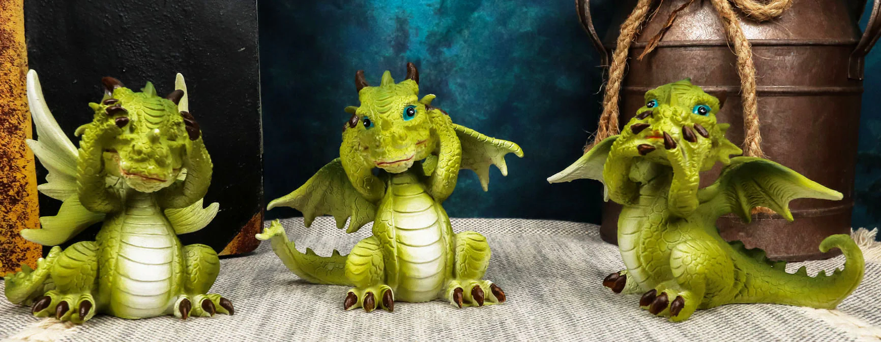 Ebros 3 Wise Dragon Set See Hear Speak No Evil Whimsical Green Dragons Mini Figurines - Image 5