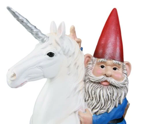 Ebros Toadstool Gnome Riding Unicorn Statue 14"Tall Alexander & Bucephalus Pose - Image 2