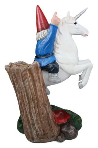 Ebros Toadstool Gnome Riding Unicorn Statue 14"Tall Alexander & Bucephalus Pose - Image 5