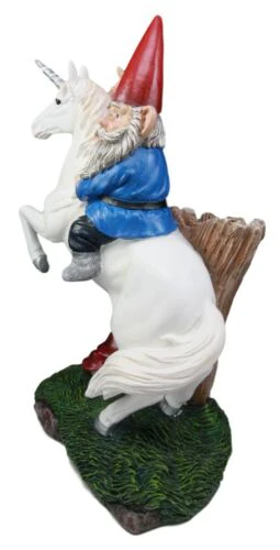 Ebros Toadstool Gnome Riding Unicorn Statue 14"Tall Alexander & Bucephalus Pose - Image 6