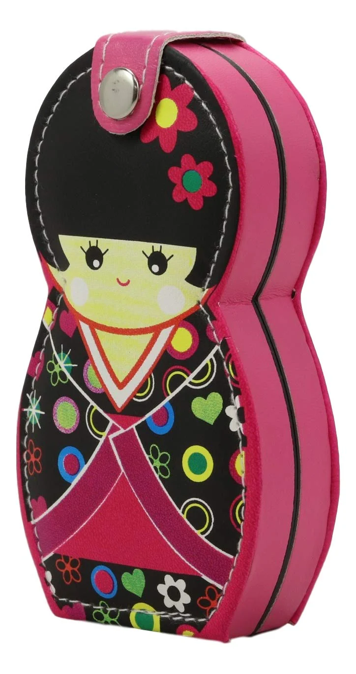 Ebros Gift Traditional Japanese Kokeshi Girl Doll Travel Portable Case Manicure Pedicure Set 6 Piece Stainless Steel Grooming Tools Nail Clippers Scissors Filers Ear Pick Tweezer (Black Kimono) - Image 4