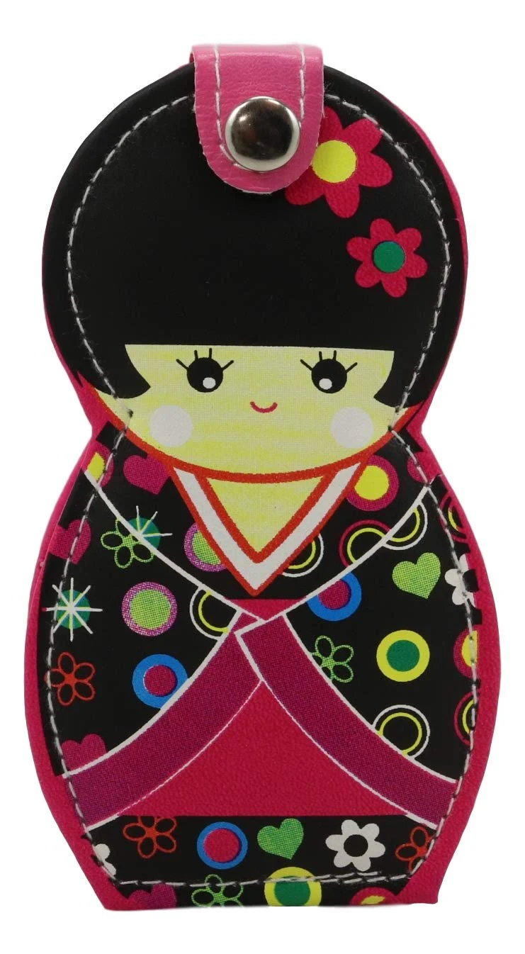 Ebros Gift Traditional Japanese Kokeshi Girl Doll Travel Portable Case Manicure Pedicure Set 6 Piece Stainless Steel Grooming Tools Nail Clippers Scissors Filers Ear Pick Tweezer (Black Kimono) - Image 5