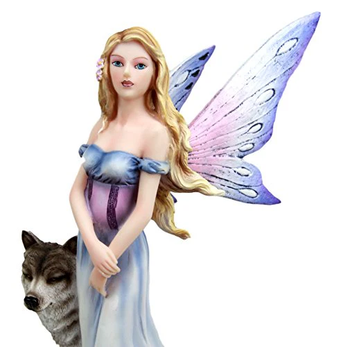 Butterfly Fairy Maiden With Alpha Wolf Guardian Decorative Figurine 9.5"H - Image 5