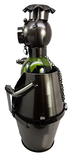 Ebros Gift Waiter Pig Hand Made Metal Wine Bottle Holder Caddy Decor Figurine - Image 3