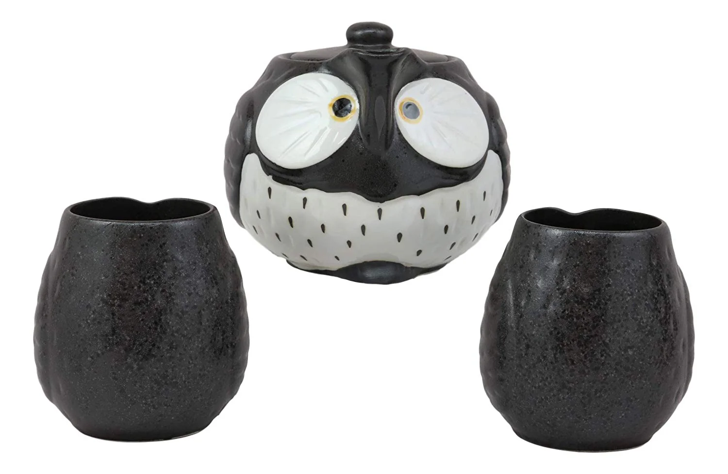 Ebros Whimsical Black Fat Spotted Owl Ceramic 16oz Tea Pot With 2 Cups Set Owls Decor - Image 4