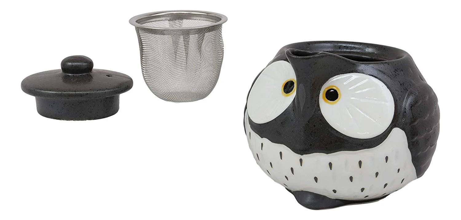 Ebros Whimsical Black Fat Spotted Owl Ceramic 16oz Tea Pot With 2 Cups Set Owls Decor - Image 5