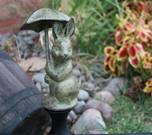 Ebros Gift Whimsical Bunny With Umbrella Aluminum Hose Guard Guide Garden Stake 17.5"H - Image 4