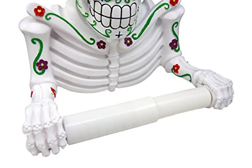 Ebros Gift White Day Of The Dead Sugar Skull Floral Skeleton Toilet Paper Holder Bathroom Wall Decoration Figurine - Image 7