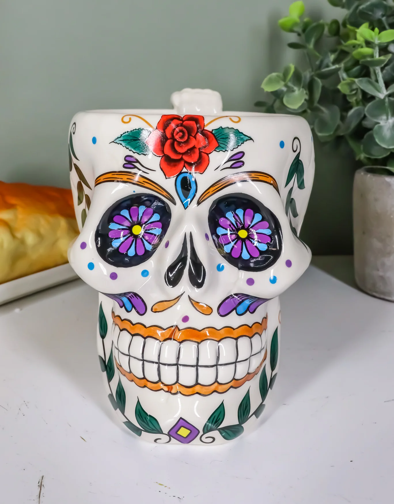 Ebros Gift White Tribal Day of The Dead Red Rose Sugar Skull Drink Coffee Mug Cup Ceramic 6.25"H - Image 7