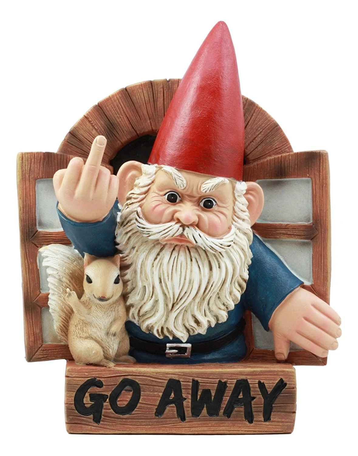 Ebros "Go Away" Gnome & Squirrel At Window Flipping Off Guests Wall Decor 9"H - Image 3