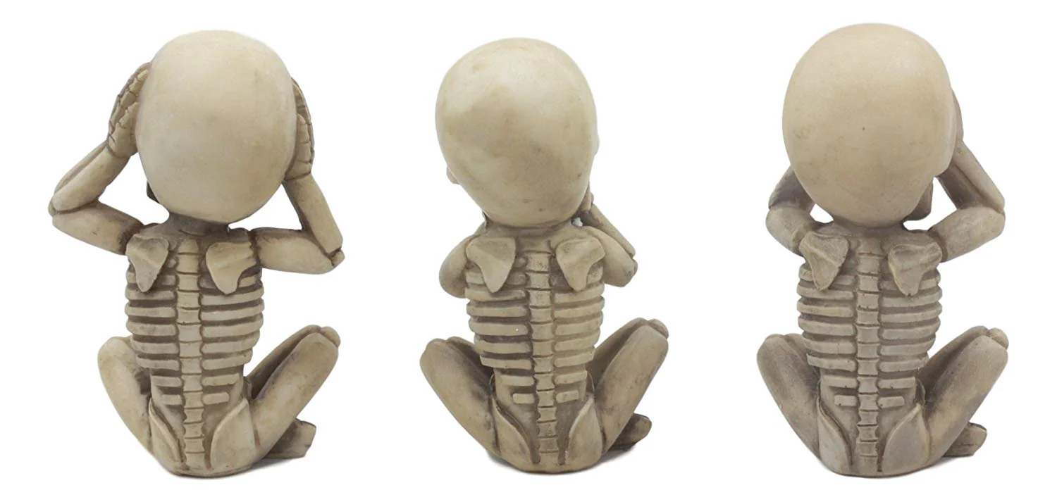Ebros Gothic Whimsical See Hear Speak No Evil Baby Skeletons Statue Set Of 3 - Image 2