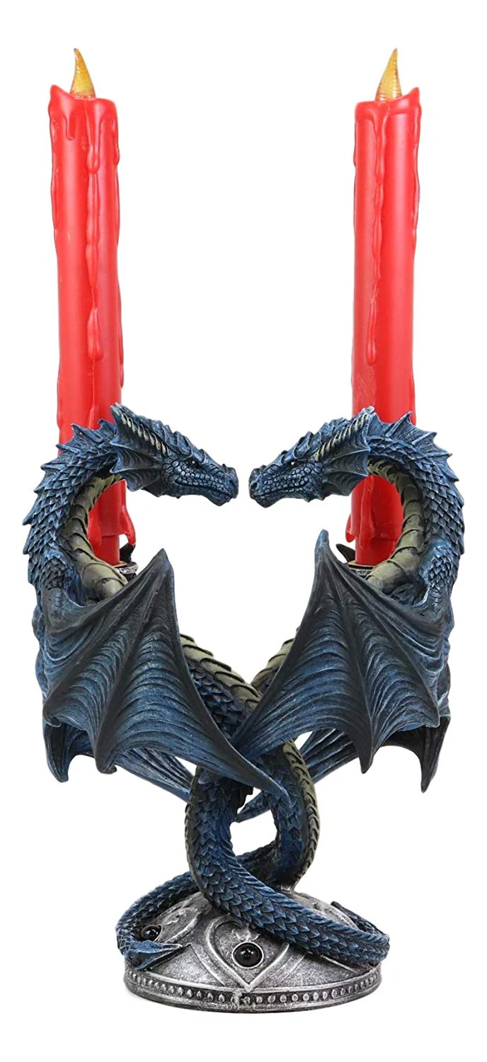 Dragon Heart Altar Drake Candleabra Candle Holder Twin Dragons Figurine 9"Tall - Image 3