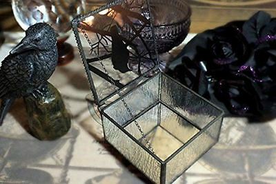 Gothic Silhouette Raven Glass Jewelry Box 4"W Haunted Crow On Tree Branch Box - Image 3