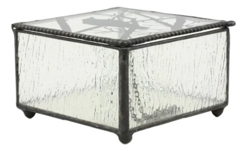 Gothic Silhouette Raven Glass Jewelry Box 4"W Haunted Crow On Tree Branch Box - Image 4