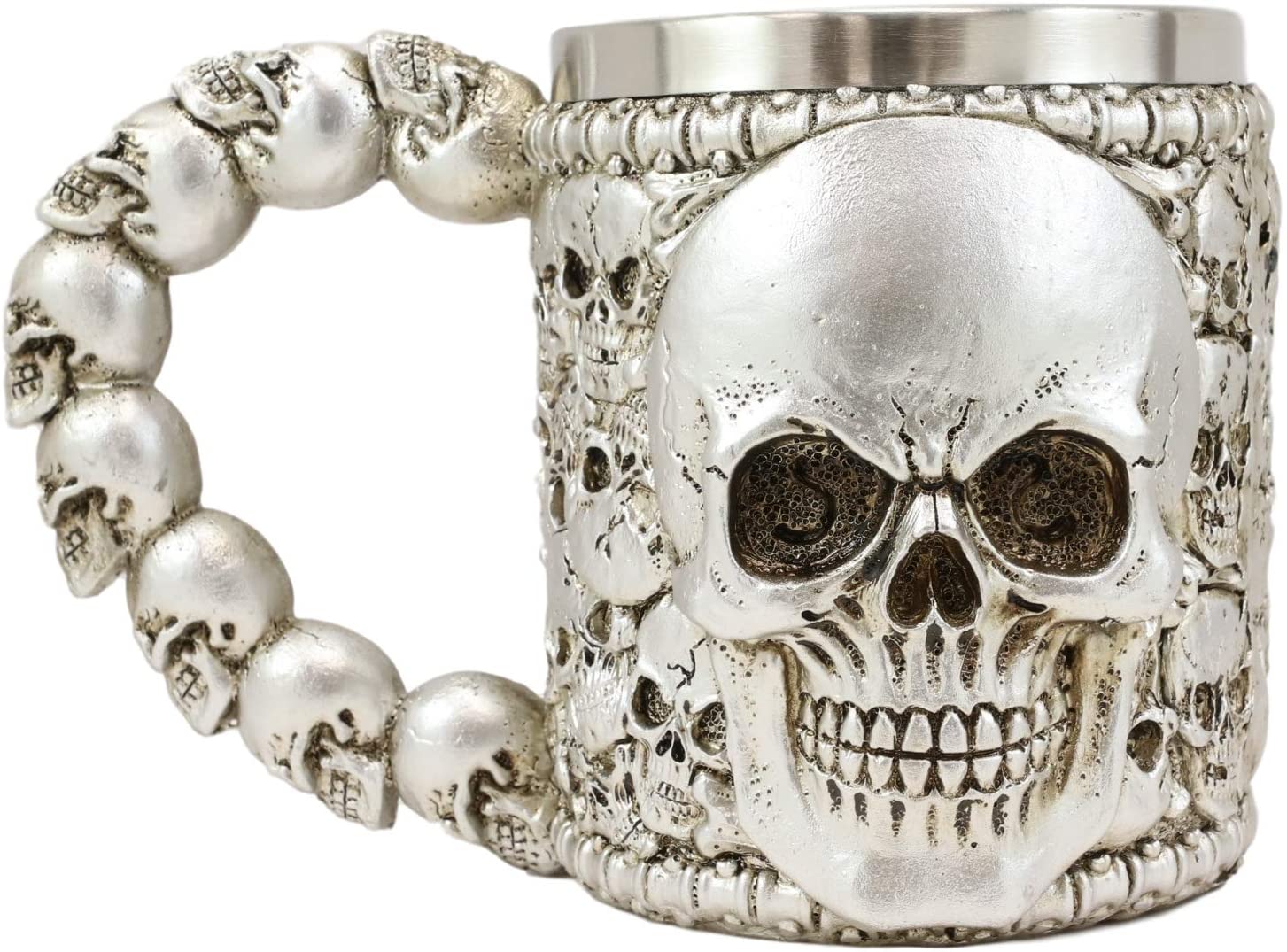 Ebros Gothic Silver Ossuary Graveyard Morphing Skulls Coffee Drinking Mug 16Oz - Image 4