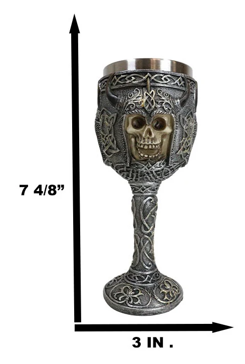 Ebros Gothic Viking Grinning Skull Wine Goblet With Celtic Knotwork 7.5"H - Image 3