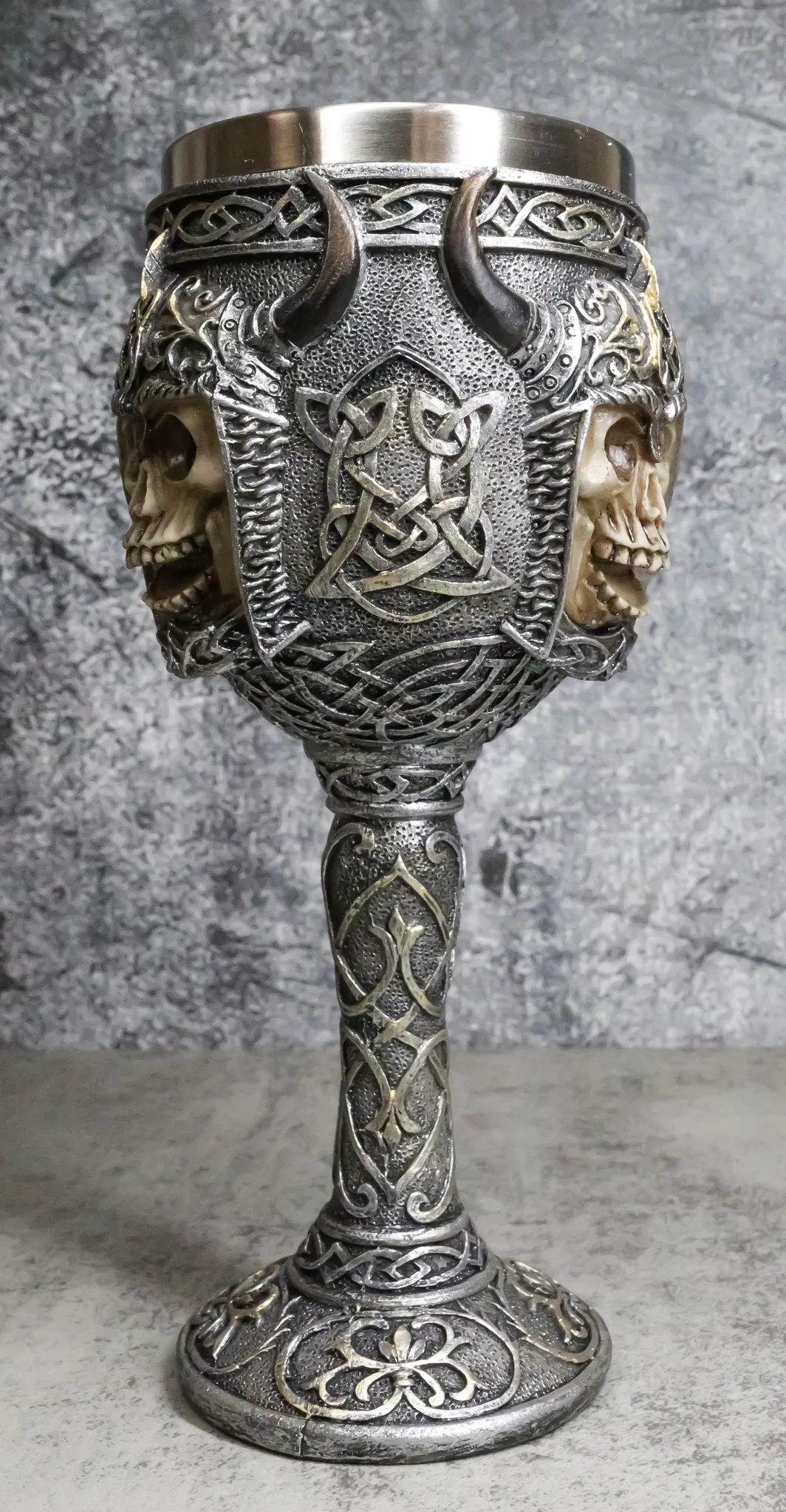 Ebros Gothic Viking Grinning Skull Wine Goblet With Celtic Knotwork 7.5"H - Image 9