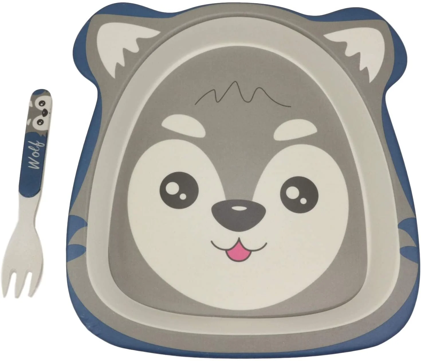 Ebros Gray Wolf 5 Piece Organic Bamboo Dinnerware Set For Kids Children Toddler - Image 3
