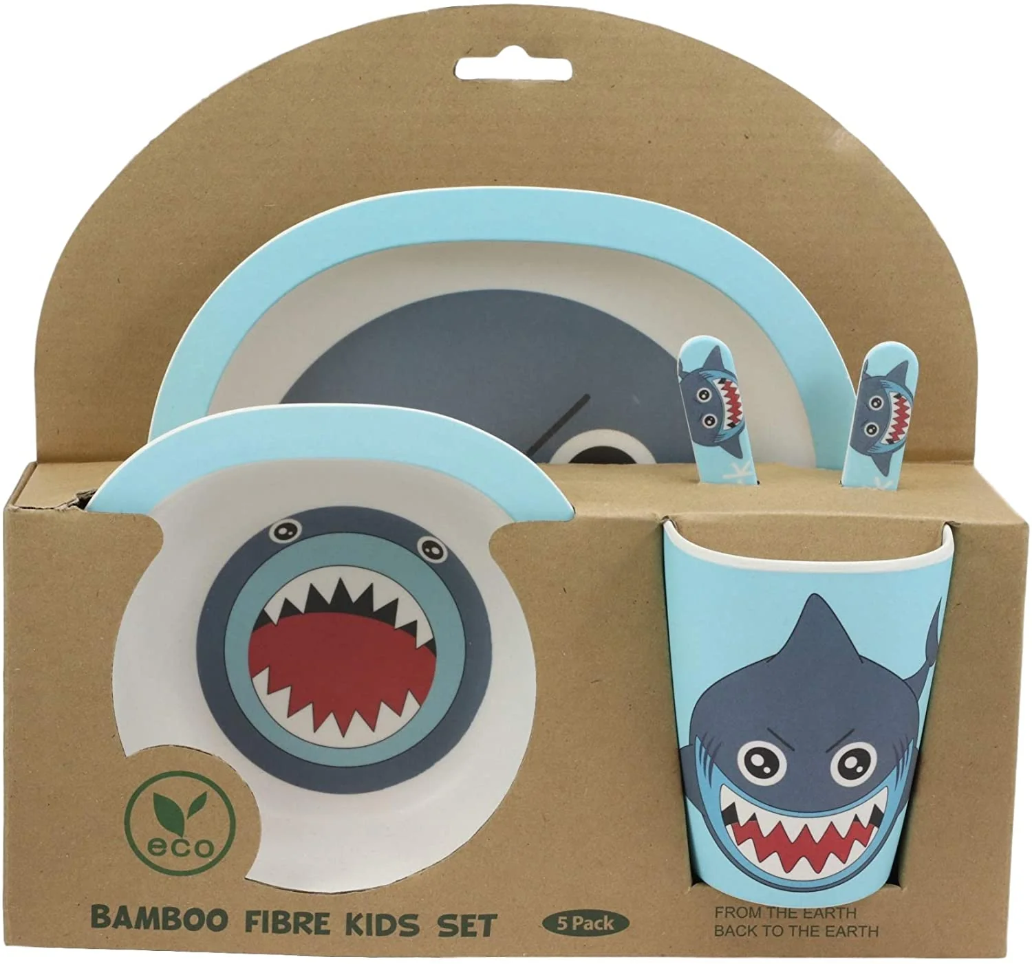 Ebros Gray Wolf 5 Piece Organic Bamboo Dinnerware Set For Kids Children Toddler - Image 4