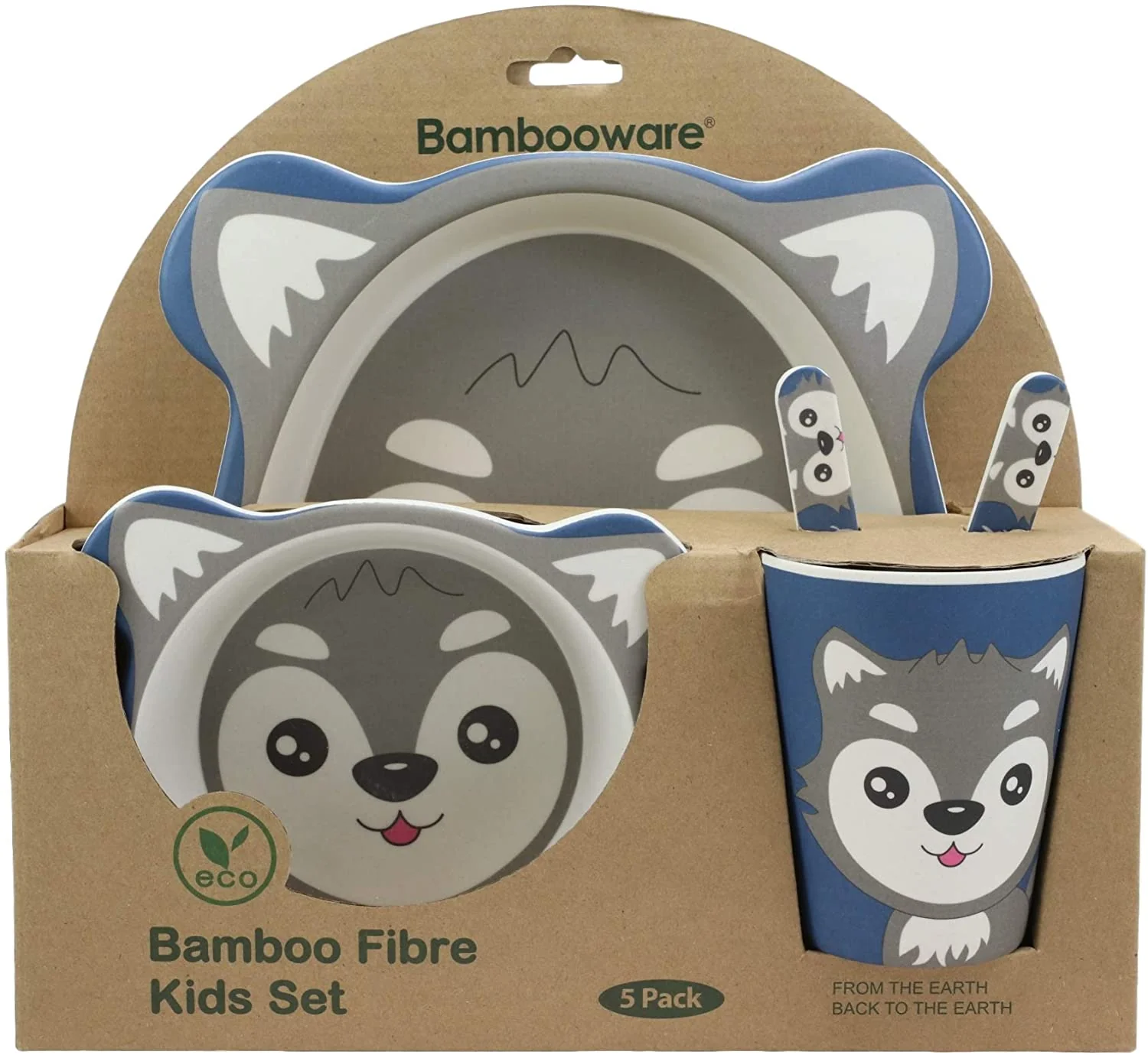 Ebros Gray Wolf 5 Piece Organic Bamboo Dinnerware Set For Kids Children Toddler - Image 5