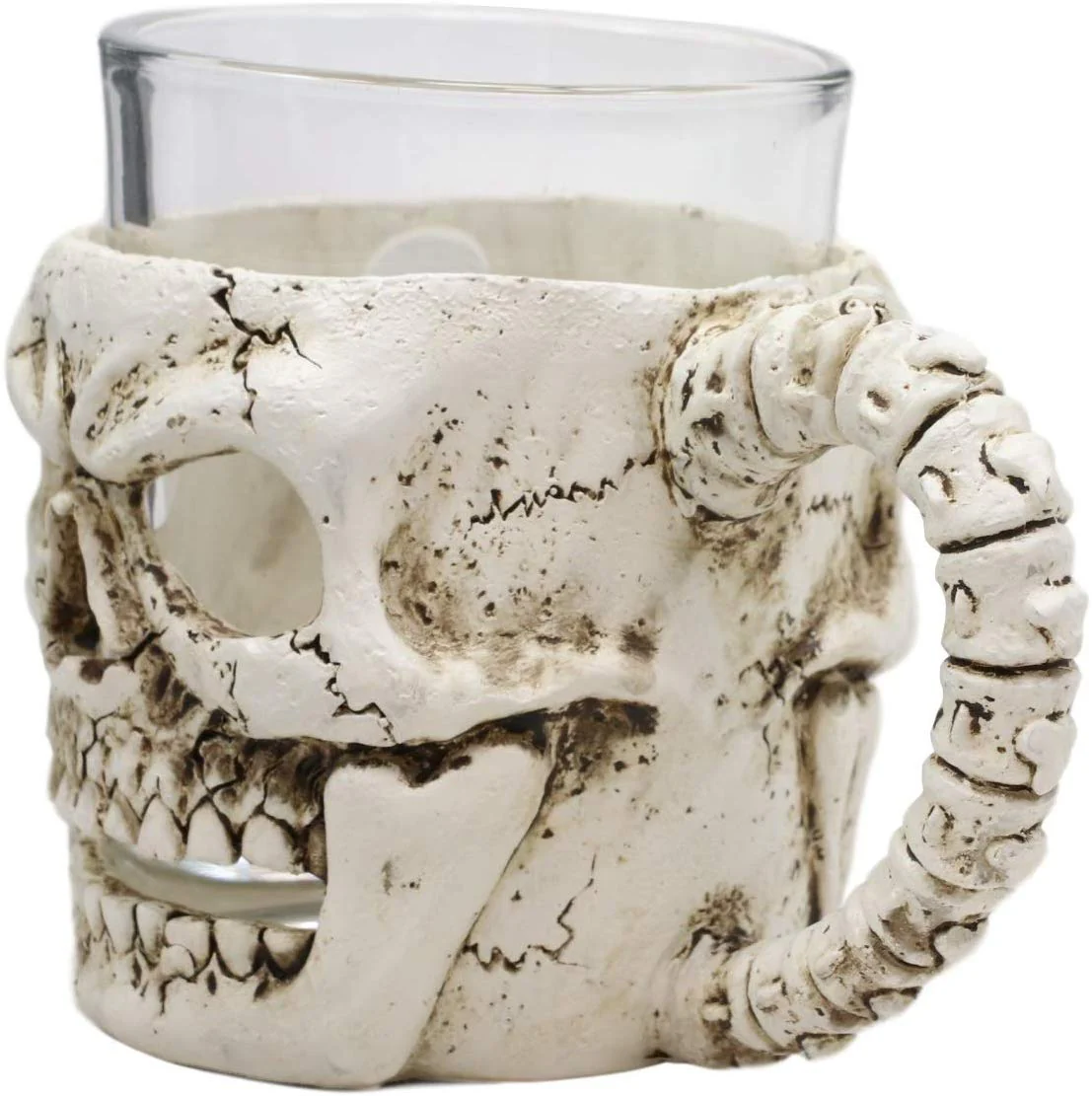 Ebros Grinning Human Skull Drinking Mug 7oz Resin With Glass Cup Insert & Handle - Image 2