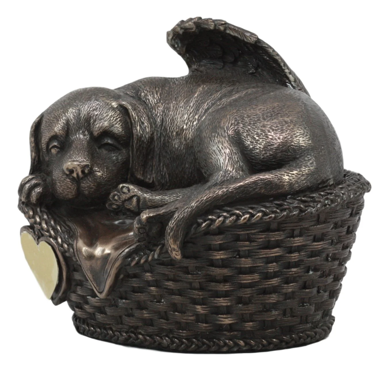 Angel Labrador Dog Sleeping In Wicker Basket Cremation Urn Pet Memorial Statue - Image 2