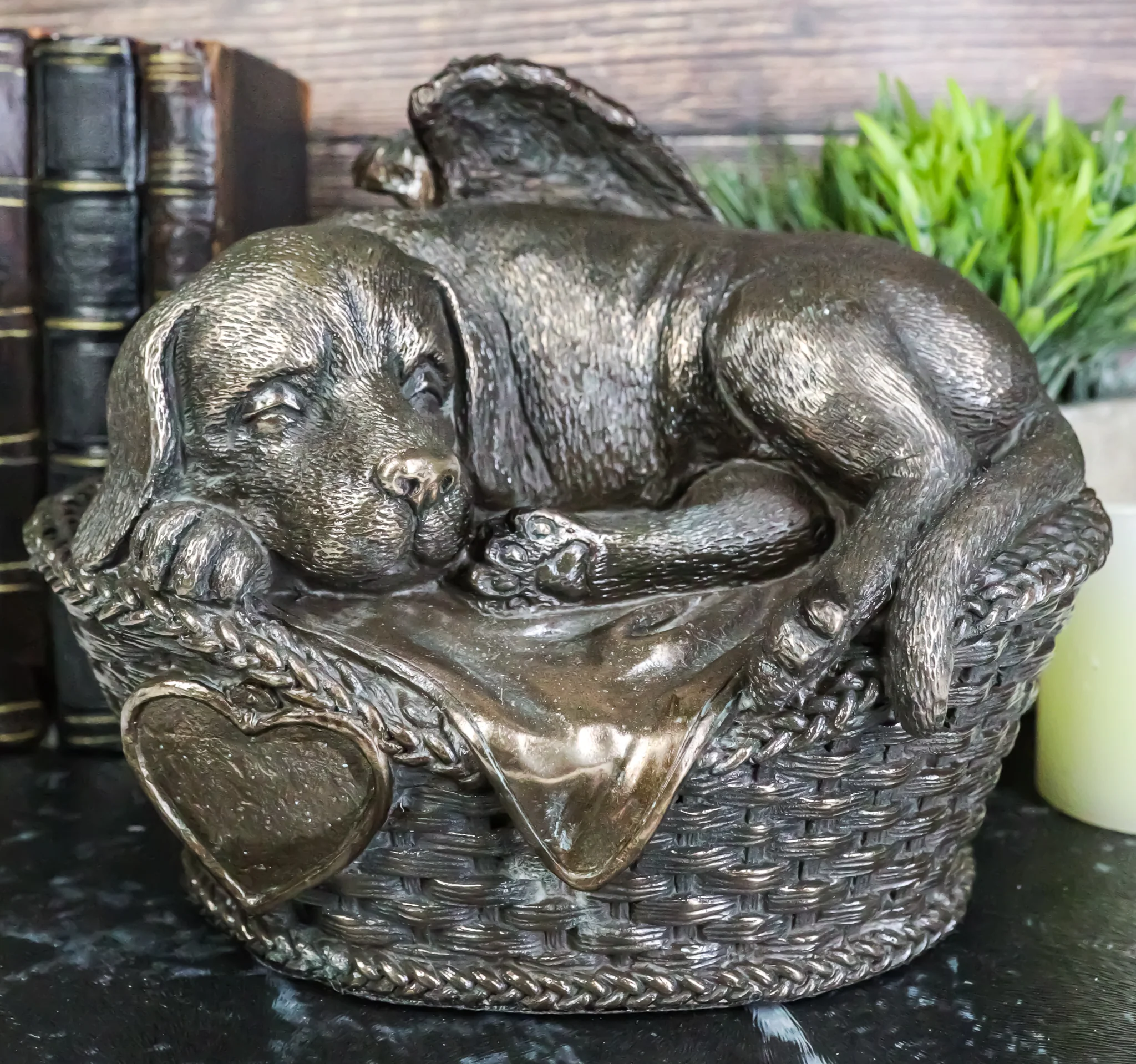 Angel Labrador Dog Sleeping In Wicker Basket Cremation Urn Pet Memorial Statue - Image 5