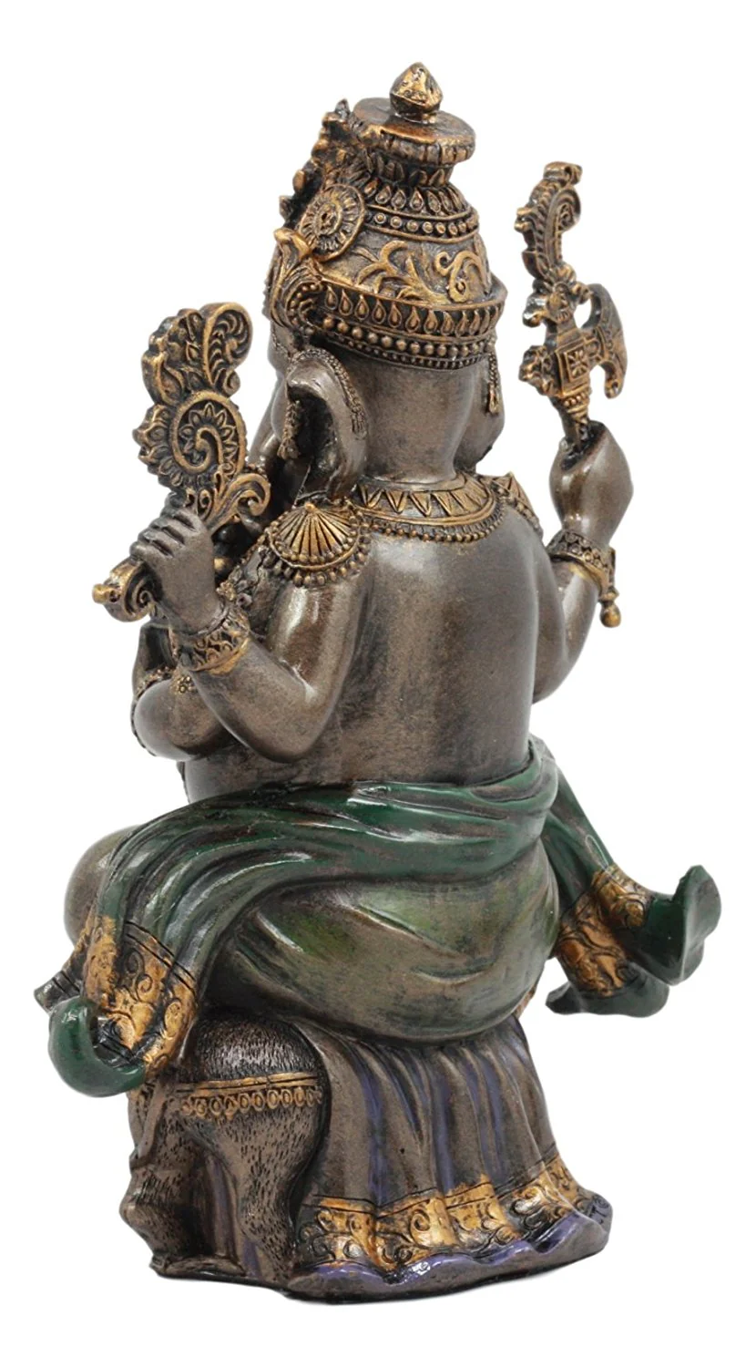 Ebros Hindu Lord Ganesha Sitting On Throne Statue Elephant God Hoysala Empire Ganapati - Image 5