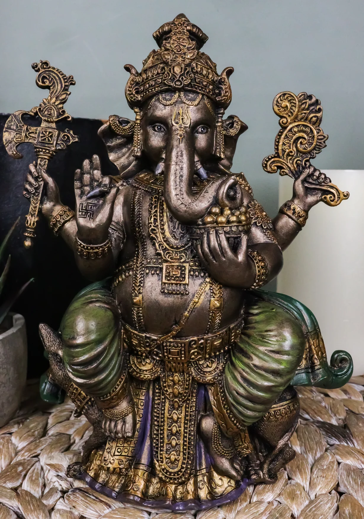 Ebros Hindu Lord Ganesha Sitting On Throne Statue Elephant God Hoysala Empire Ganapati - Image 6