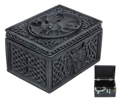 Ebros Celtic Knotwork Moon Dragon Voyage Decorative Jewelry Trinket Box Figurine 5"L - Image 2
