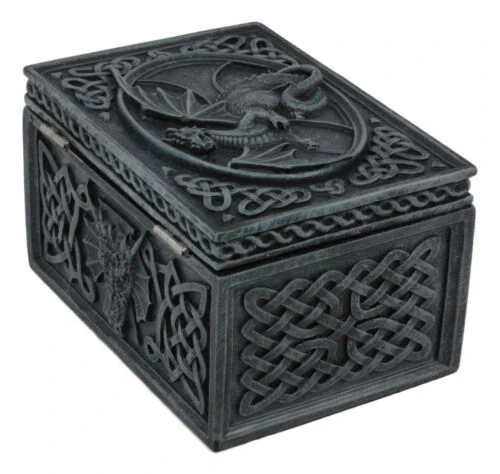 Ebros Celtic Knotwork Moon Dragon Voyage Decorative Jewelry Trinket Box Figurine 5"L - Image 3