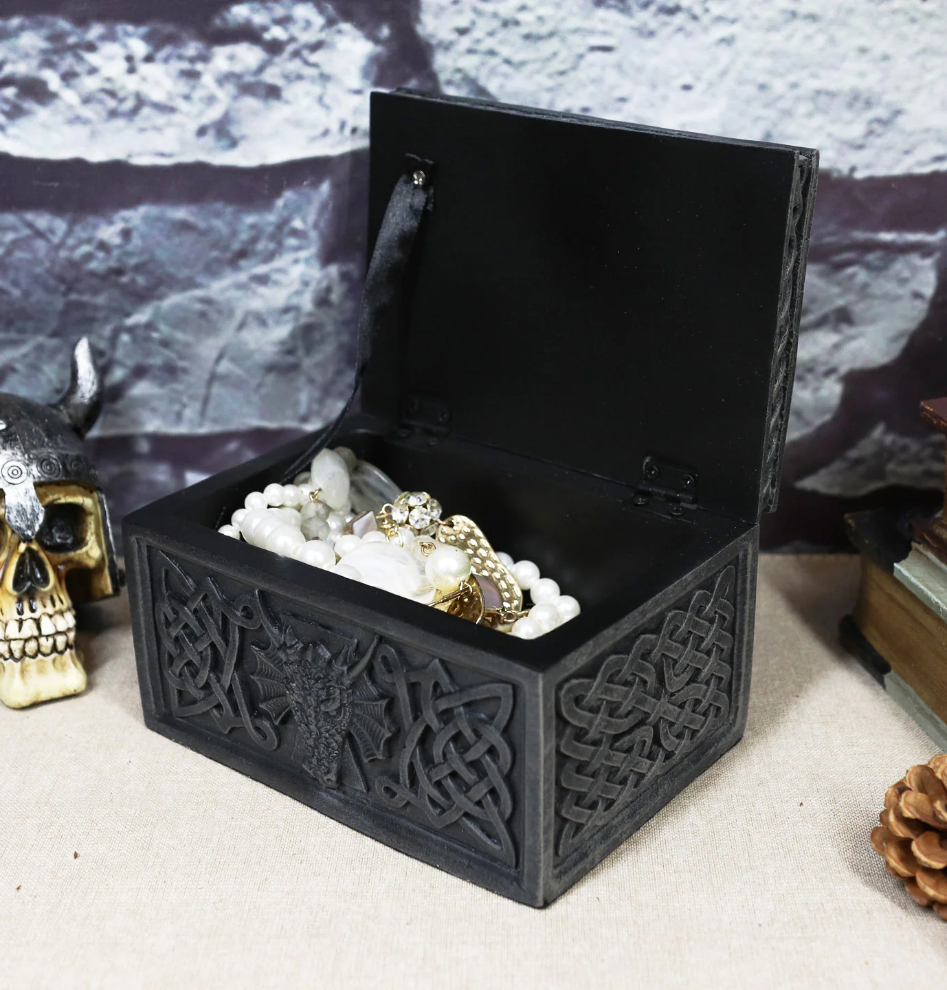 Ebros Celtic Knotwork Moon Dragon Voyage Decorative Jewelry Trinket Box Figurine 5"L - Image 6