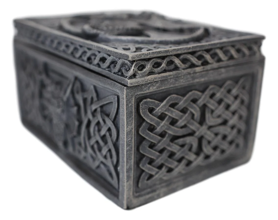 Ebros Celtic Knotwork Moon Dragon Voyage Decorative Jewelry Trinket Box Figurine 5"L - Image 8