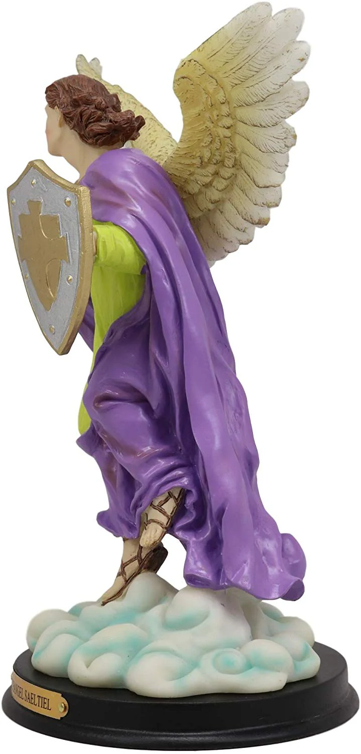 Ebros Holy Archangel Saint Saeltiel Carrying Shield of Faith Statue with Brass Name Plate 10" Tall Angel Selaphiel Patron of Worship Intercession and Prayer of God Altar Collectible Figurine - Image 4