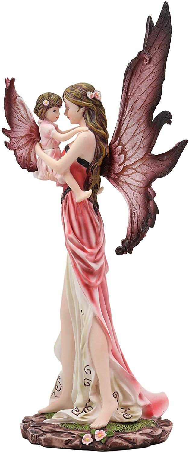 Ebros I Love You Pastel Magenta Pink Fairy Mother Carrying Child Daughter Statue Faery Garden Fantasy Collector Figurine - Image 2