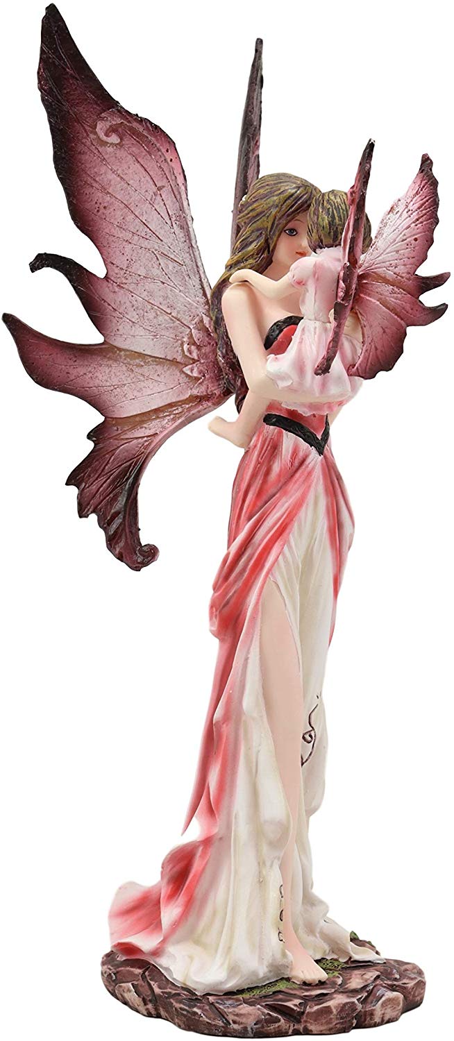 Ebros I Love You Pastel Magenta Pink Fairy Mother Carrying Child Daughter Statue Faery Garden Fantasy Collector Figurine - Image 3