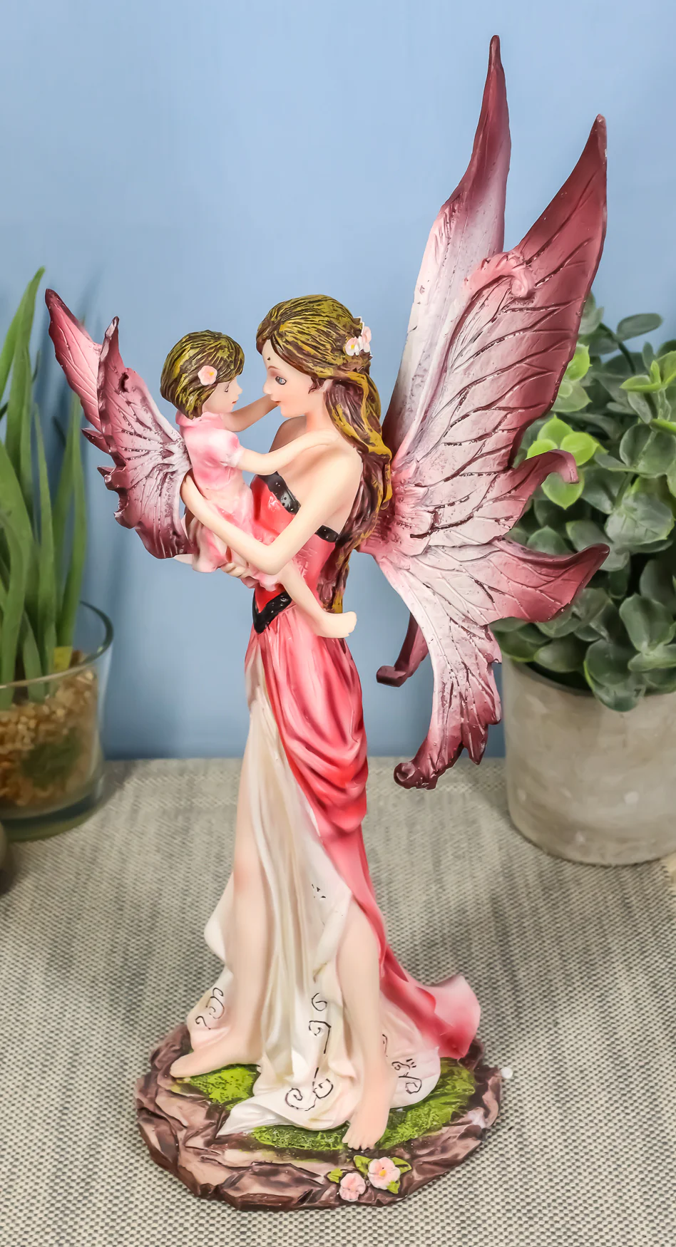 Ebros I Love You Pastel Magenta Pink Fairy Mother Carrying Child Daughter Statue Faery Garden Fantasy Collector Figurine - Image 6