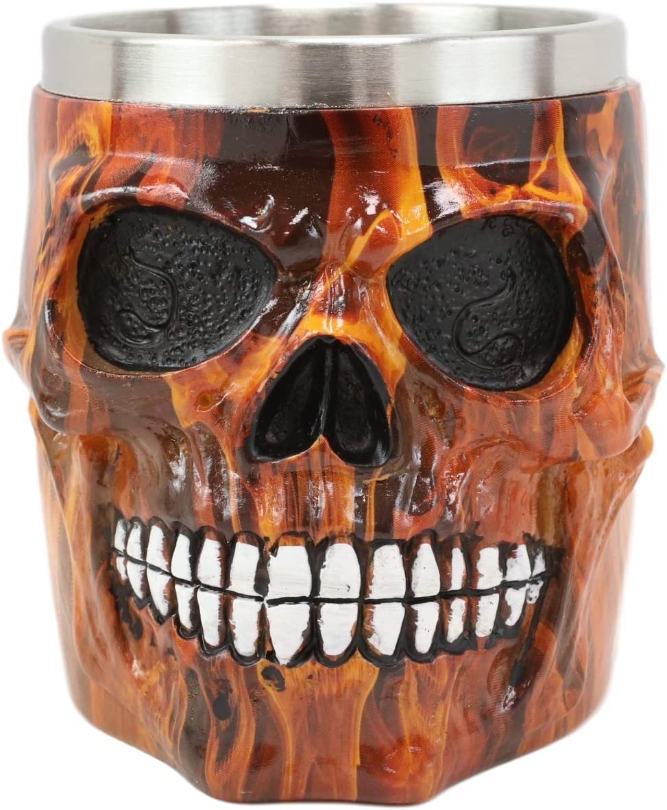 Ebros Inferno Fire Skull Face Drinking Coffee Mug Beverage Drinkware 6.25"W - Image 3