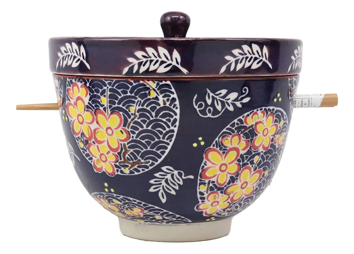 Ebros Japanese Dining Tempura Udon Noodles And Tentsuyu Dipping Sauce Large 6"D Bowl With Condiment Divider Lid And Built In Chopsticks Rest With Bamboo Chopsticks Set (Blue Spring Blossoms) - Image 4