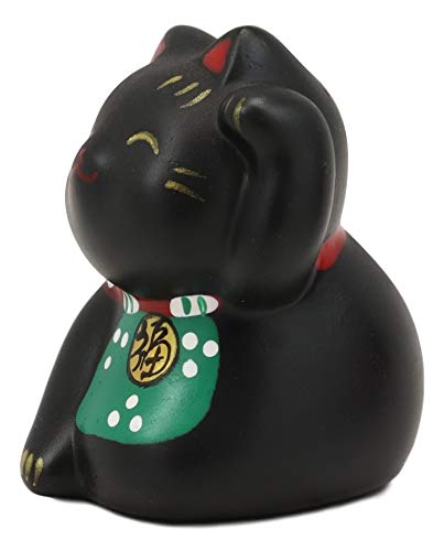 Ebros Japanese Lucky Charm Beckoning Cat Black Maneki Neko With Baby Bib Mini Figurine - Image 2